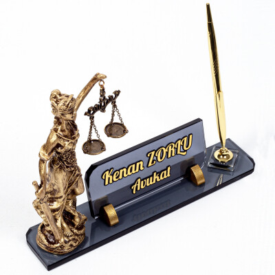 Themis Biblolu Kristal Masa İsimliği Hediye Avukat Ofis İsimlik - 2