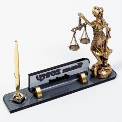 Themis Biblolu Kristal Masa İsimliği Hediye Avukat Ofis İsimlik - 4