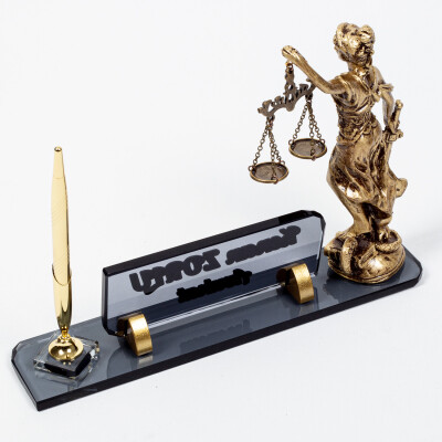 Themis Biblolu Kristal Masa İsimliği Hediye Avukat Ofis İsimlik - 4