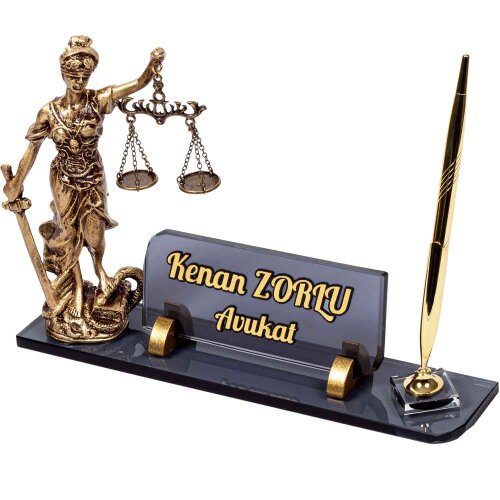 Themis Biblolu Kristal Masa İsimliği Hediye Avukat Ofis İsimlik - 1