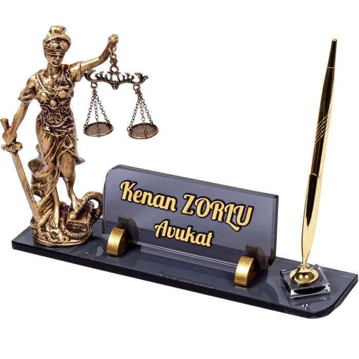 Themis Biblolu Kristal Masa İsimliği Hediye Avukat Ofis İsimlik - 1