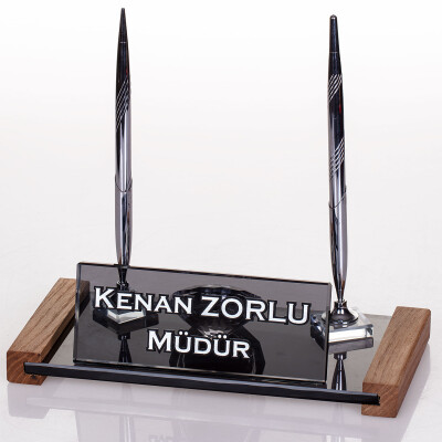 Tokyo Kristal Masa İsimliği Hediye Ahşap Ofis Masaüstü İsimlik - 3