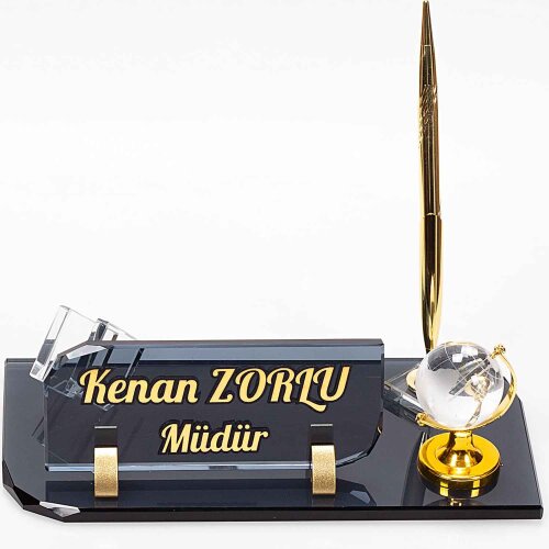 Vals Kristal İsimlik Dünyalı Ofis Hediyesi Masa İsimliği - isimliksepeti