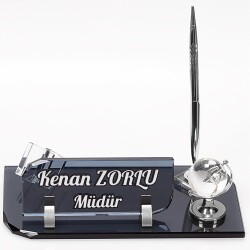 Vals Masa İsimliği Gümüş Dünyalı Ofis Hediye Kristal İsimlik - 1