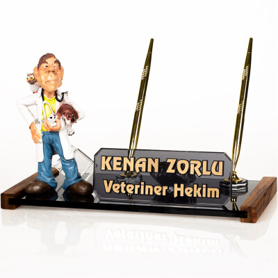Veteriner Biblolu Masa İsimliği Hediye Masaüstü Kristal İsimlik - 1