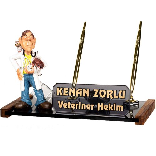 Veteriner Biblolu Masa İsimliği Hediye Masaüstü Kristal İsimlik - isimliksepeti
