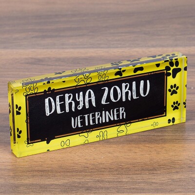 Veteriner Kristal Masa İsimliği Hediye Ofis Masaüstü İsimlik - 1